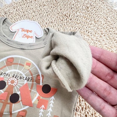 Conj. Casaco "Vamos Brincar" e Calça de Moletom - Areia